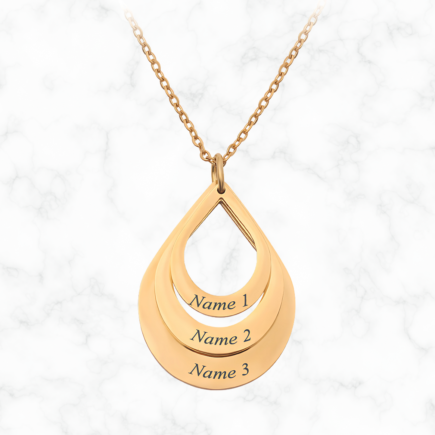 Gepersonaliseerde 3 namen waterdruppelketting