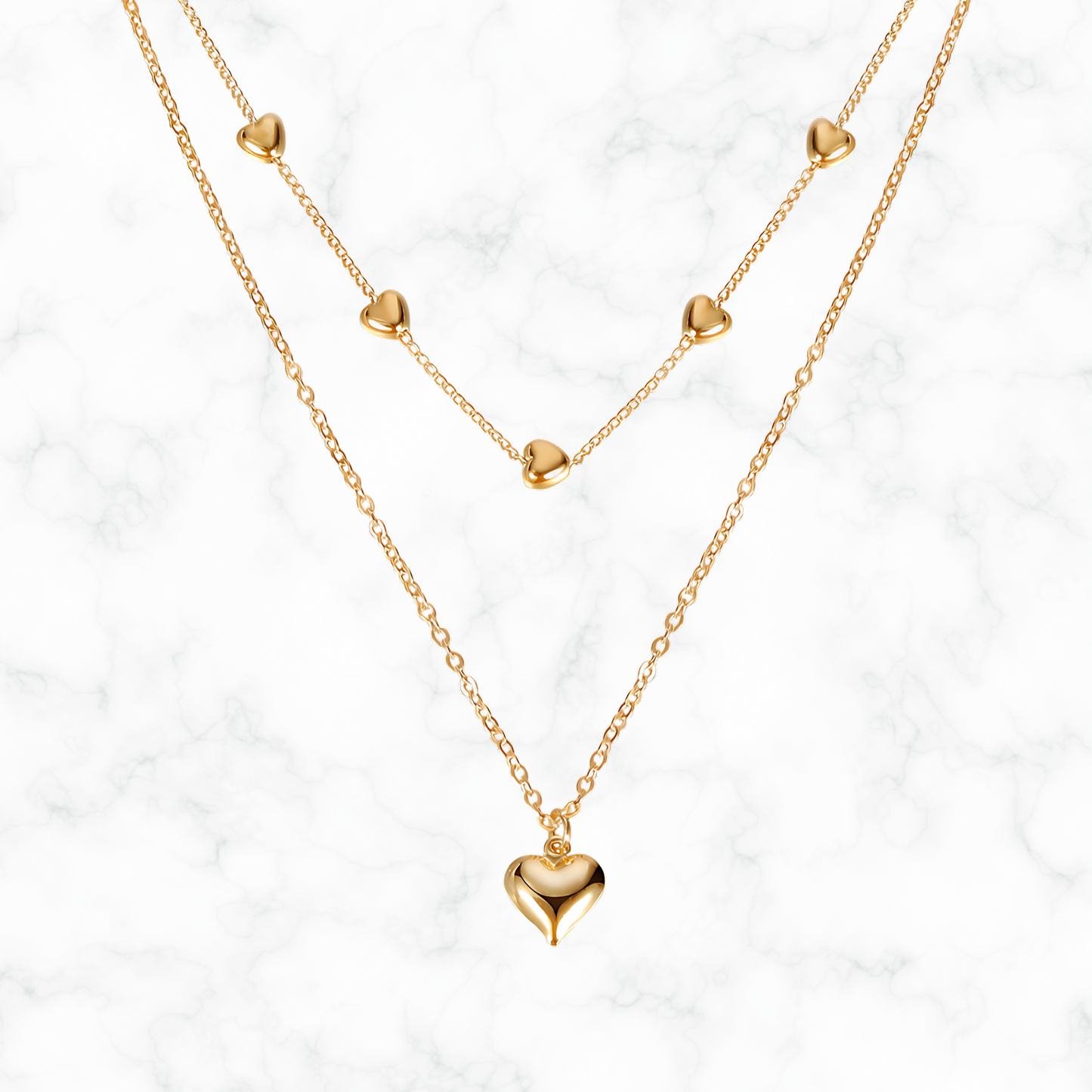 Dubbellaagse hartjes ketting
