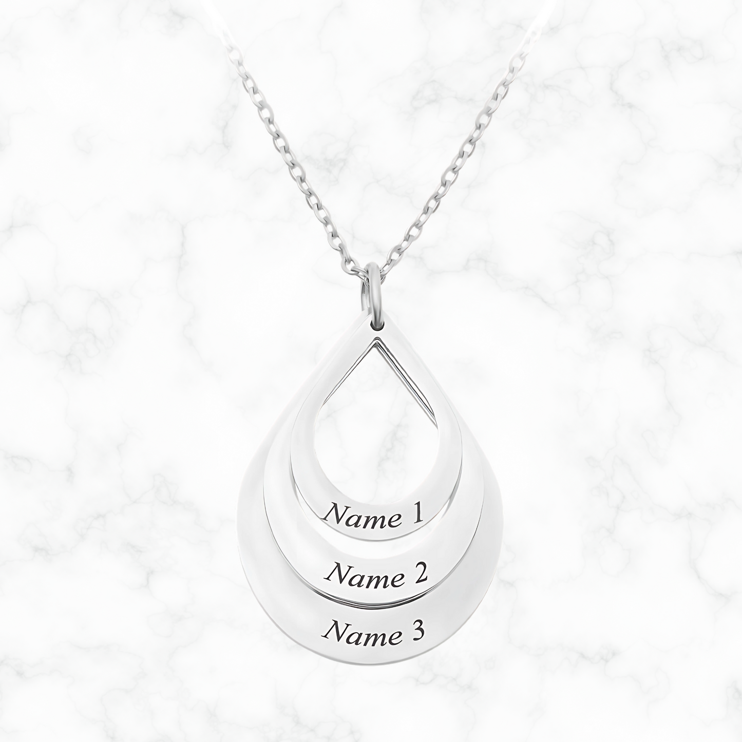 Gepersonaliseerde 3 namen waterdruppelketting