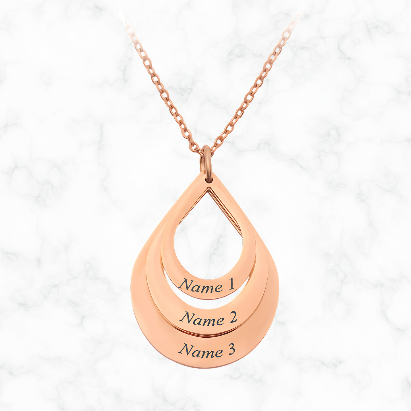 Gepersonaliseerde 3 namen waterdruppelketting