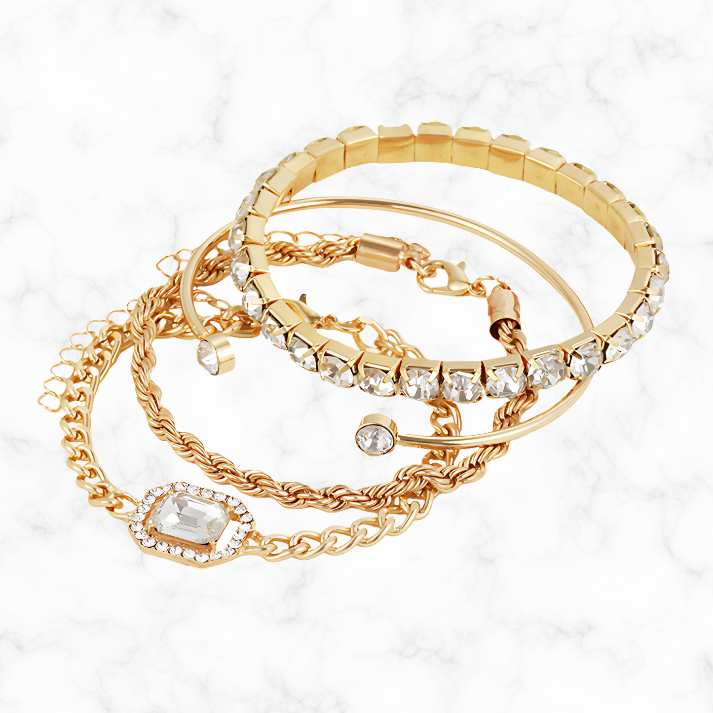 4 delige diamant armbanden set