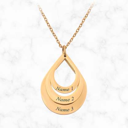 Gepersonaliseerde 3 namen waterdruppelketting