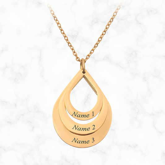 Gepersonaliseerde 3 namen waterdruppelketting