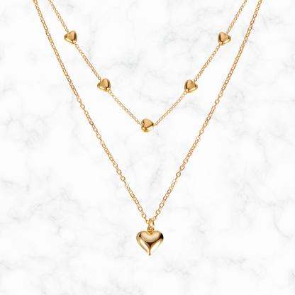 Dubbellaagse hartjes ketting