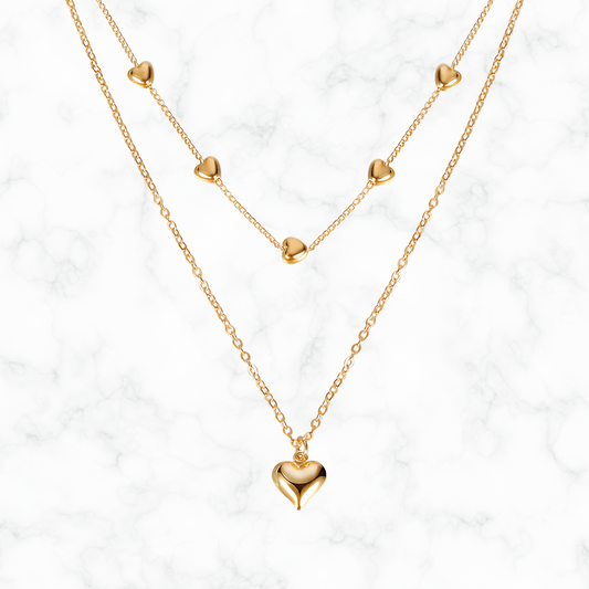 Dubbellaagse hartjes ketting