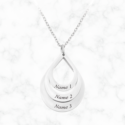Gepersonaliseerde 3 namen waterdruppelketting