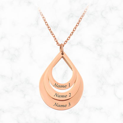 Gepersonaliseerde 3 namen waterdruppelketting